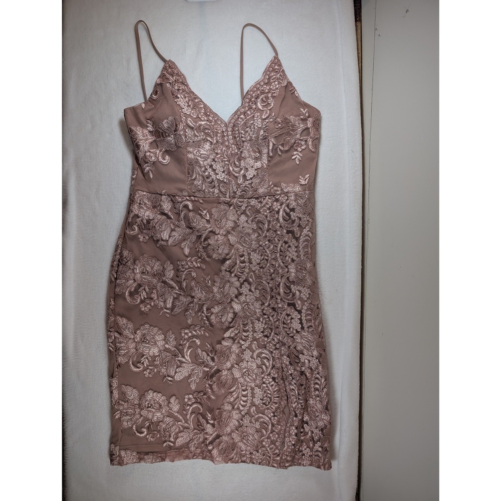 Windsor Cocktail Dress Womens Large Mauve Floral Lace Bodycon V-Neck‎ CD21661-3